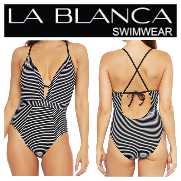 La Blanca Other - NWOT La Blanca Stripe Plunge One-Piece Swimsuit
